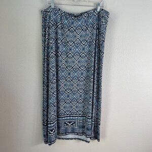 J Jill Womens Plus 2X Blue Geometric Print Maxi Skirt‎ Pull On Stretch